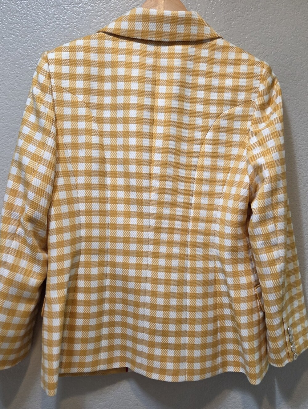 Tommy Hilfiger Mustard Yellow & White Gingham Double-Breasted Blazer 12 Preppy - Picture 5 of 8